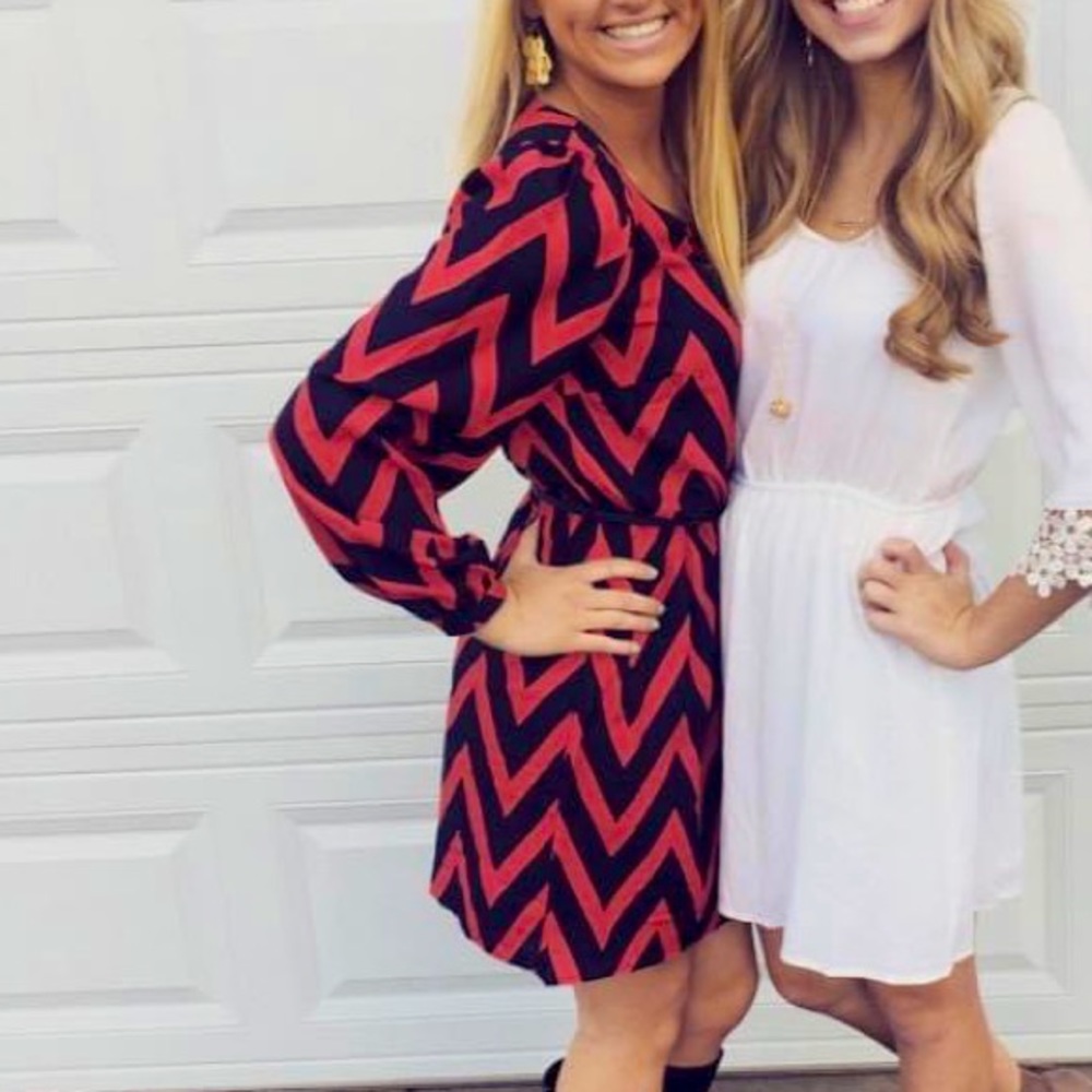 Red and black patterned dress